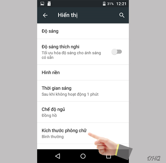 Chọn kích thước phông chữ